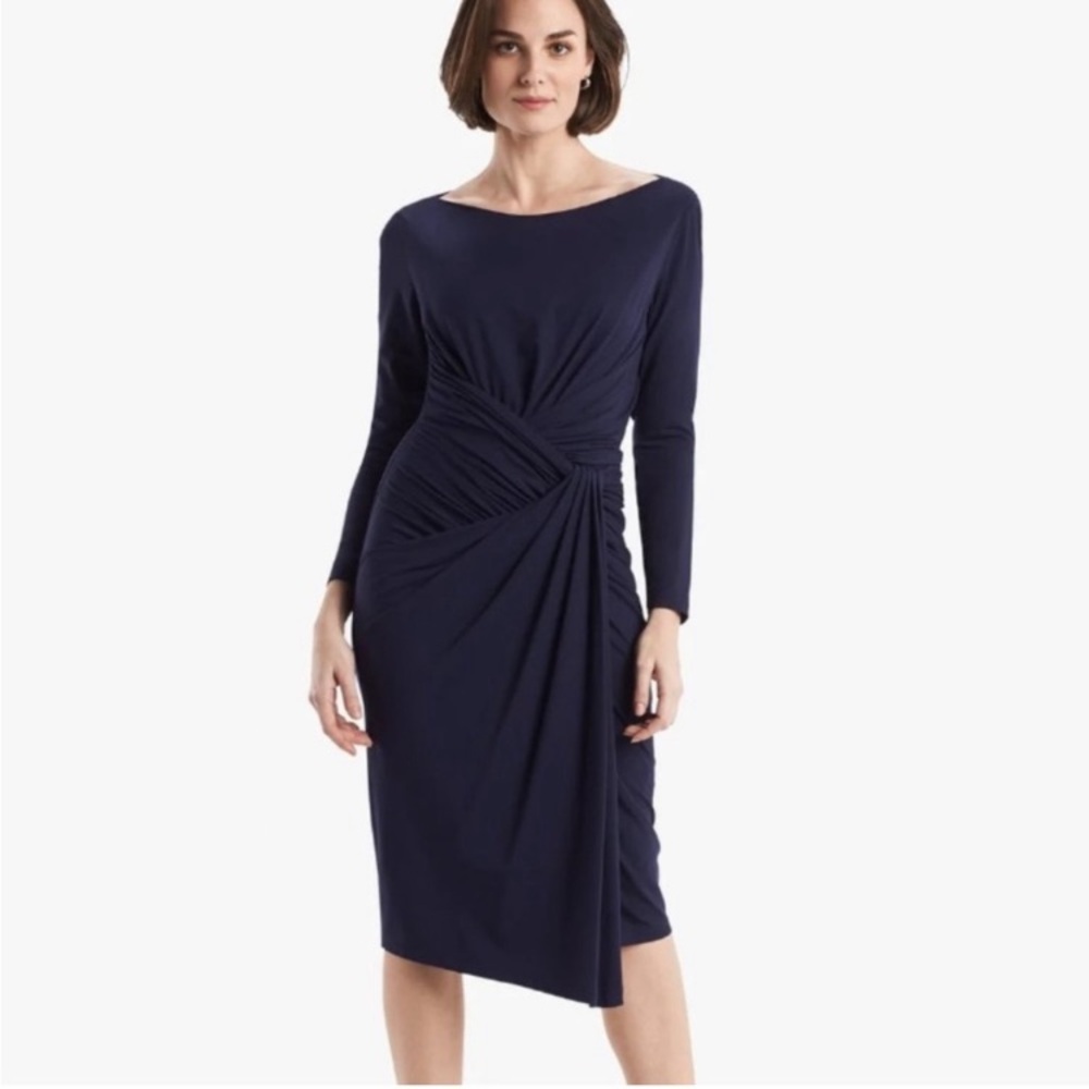 MM LaFleur Keiko Elegant Ruched Navy Blue Women's Dress NWT